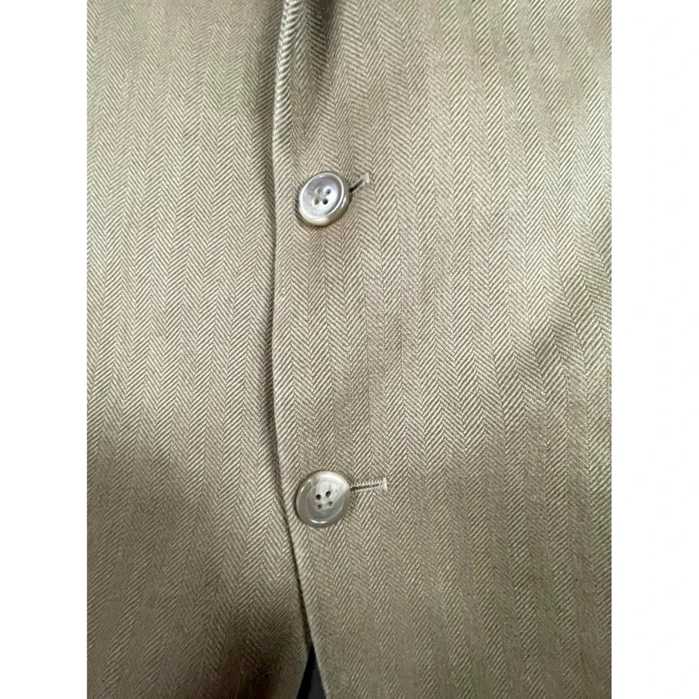 Chaps Ralph Lauren Blazer Jacket Men Tan Silk Herringbone Sport Coat Notch Lapel
